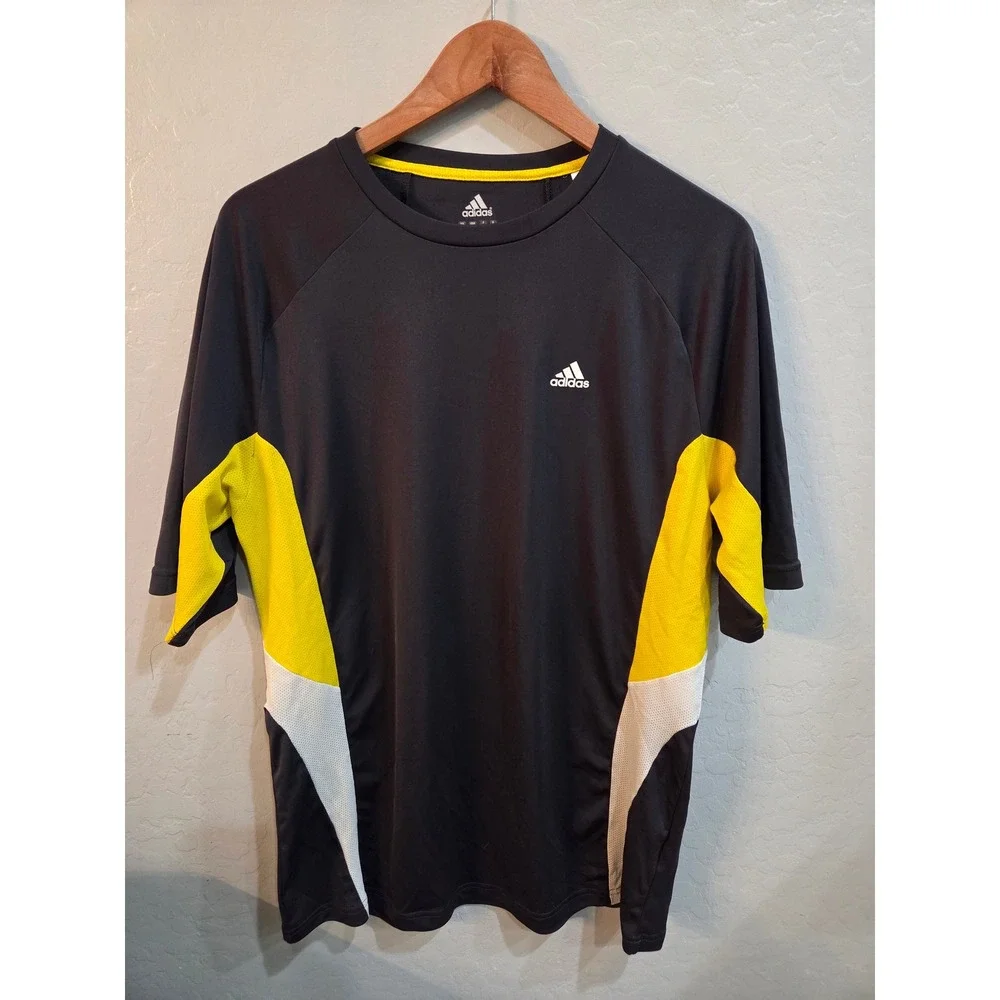 Vintage Adidas Mens Climalite Short Sleeve Athletic Shirt Black Colorblock Large